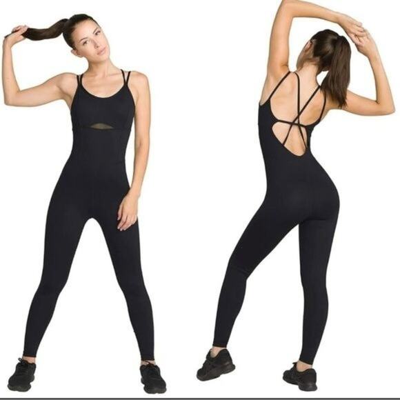 Love Soft Jumpsuit Black Strappy Back New with tag Size Small - Picture 1 of 9